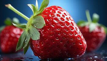 AI generated Fresh strawberry, ripe and juicy, a vibrant summer snack generated by AI photo