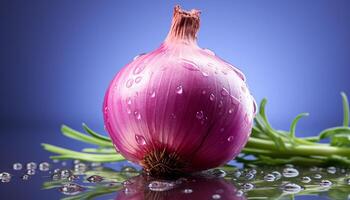 AI generated Fresh purple onion, wet and ripe, a healthy vegetarian ingredient generated by AI photo