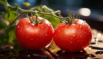 AI generated Fresh tomato, healthy food, nature organic gourmet, refreshing summer salad generated by AI photo