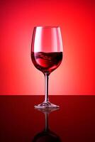 AI generated A glass of red wine against a red background. photo