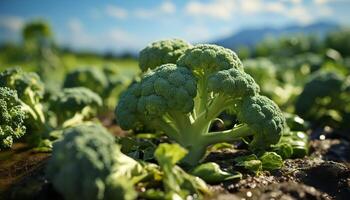 AI generated Fresh, organic vegetables grown in a healthy, green vegetable garden generated by AI photo