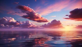 AI generated Sunset over water, nature beauty reflected in tranquil seascape generated by AI photo