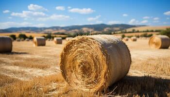 AI generated Agriculture industry thrives in rural meadows, harvesting golden wheat generated by AI photo