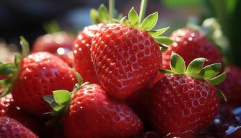 AI generated Freshness of nature ripe, juicy strawberry, a healthy gourmet dessert generated by AI photo