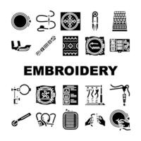 embroidery thread fabric needle icons set vector