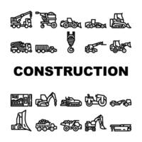 construction vehicle heavy icons set vector