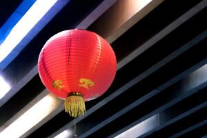 Chinese New Year lanterns hanging from the ceiling of the house photo