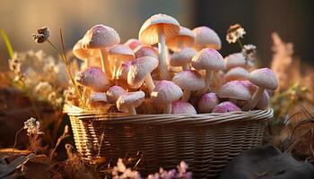 AI generated Freshness of autumn in the uncultivated forest, edible mushrooms abound generated by AI photo