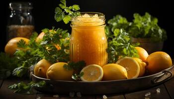 AI generated Fresh lemonade, a healthy summer drink with organic citrus generated by AI photo