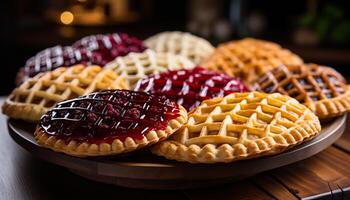 AI generated Homemade sweet pie, fresh berry tart, baked with indulgence generated by AI photo
