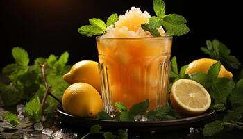 AI generated Refreshing summer cocktail Mojito with citrus fruit and mint generated by AI photo