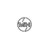 mh negrita línea concepto en circulo inicial logo diseño en negro aislado vector