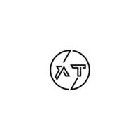 AT bold line concept in circle initial logo design in black isolated vector