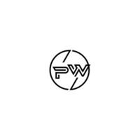 PW bold line concept in circle initial logo design in black isolated vector