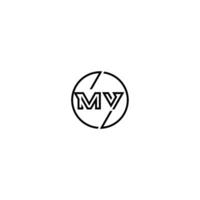 MV bold line concept in circle initial logo design in black isolated vector