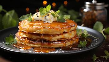 AI generated A stack of homemade pancakes, sweet and fresh generated by AI photo