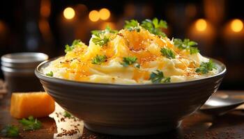 AI generated Freshness and heat create a gourmet meal on the table generated by AI photo