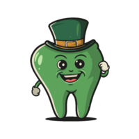 AI generated graphic green  tooth in a hat for saint patrick's day, png