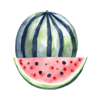 AI generated watercolor graphics of a large juicy watermelon png