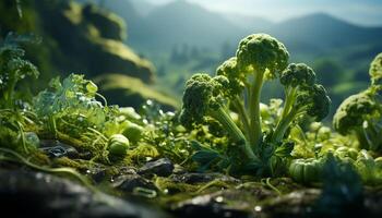 AI generated Fresh green vegetables grow in the underwater plant kingdom generated by AI photo