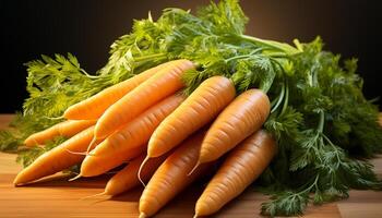 AI generated Fresh, healthy, organic vegetables on wooden table, nature bounty generated by AI photo