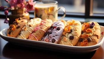 ai generado indulgente gastrónomo postre chocolate pastel con azotado crema y fresas generado por ai foto