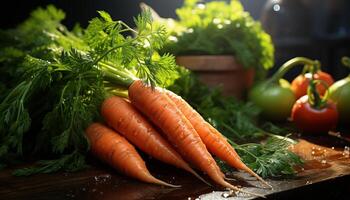 AI generated Freshness of organic vegetables on rustic wooden table generated by AI photo