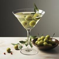 AI generated olive martini with olive oil photo