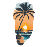 AI generated summer graphic tropical island with ocean waves and palm tree png