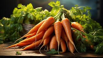 AI generated Fresh, healthy vegetables on rustic wooden table, close up generated by AI photo