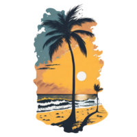 AI generated summer graphic tropical island with ocean waves and palm tree png