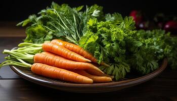 AI generated Healthy eating Fresh vegetable salad on wooden table generated by AI photo