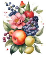 ai generado gráficos con flores y frutas formando un ramo de flores png