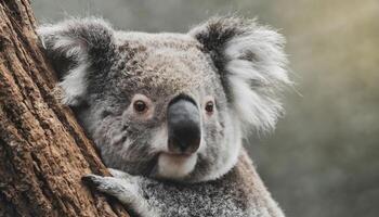 AI generated koala closeup resting on tree photo