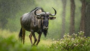 ai generado ñu de cerca caminando foto