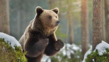 ai generado marrón oso pardo oso de cerca en pie foto