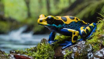 AI generated poison dart frog resting near lake photo