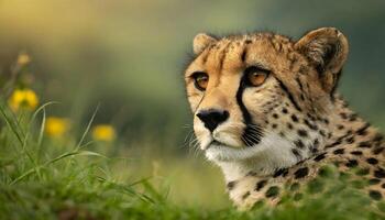 AI generated wild male spotted cheetah closeup photo