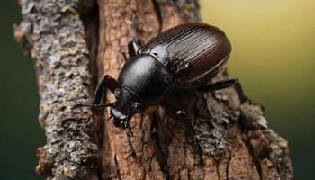 AI generated closeup of a black bald beetle on tree photo