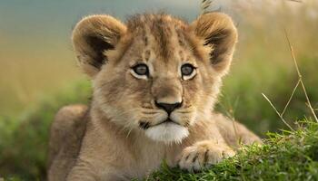 AI generated baby lion cub closeup photo