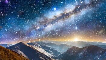 AI generated Nebula and Galaxy over Mountains photo