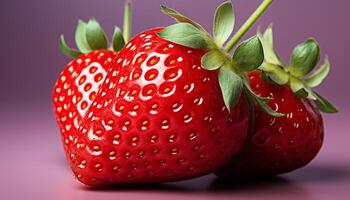 AI generated Freshness and sweetness in a single strawberry, nature heart generated by AI photo