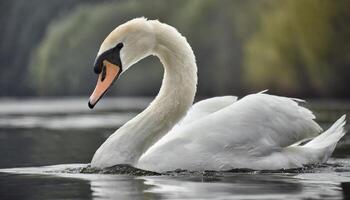 AI generated white swan swimming in a lake photo