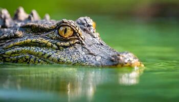 AI generated crocodile closeup swimming in river photo