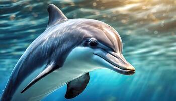 AI generated dolphin in deep ocean photo