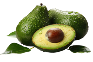 AI generated Isolated avocados with leaves on transparent background png Generative AI