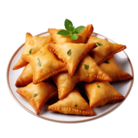 AI generated Isolated samosa with mint leaves on transparent background png Generative AI