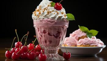 ai generado frescura y indulgencia en un gastrónomo verano postre cuenco generado por ai foto