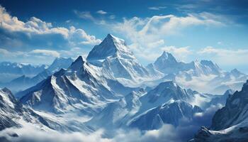 AI generated Majestic mountain peak, snow covered, tranquil scene, nature beauty generated by AI photo