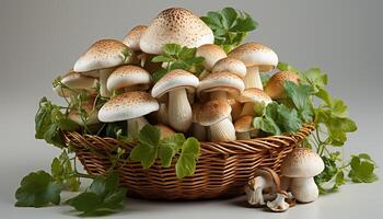 AI generated Freshness of nature gourmet edible mushrooms, healthy eating generated by AI photo